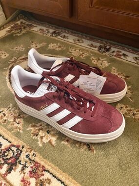 adidas Burgundy and White Suede Sneakers - Women’s